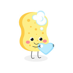 Kawaii sponge cartoon character with heart soap bubble
