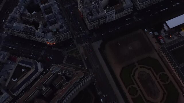 Aerial View of Paris Streets at Dusk