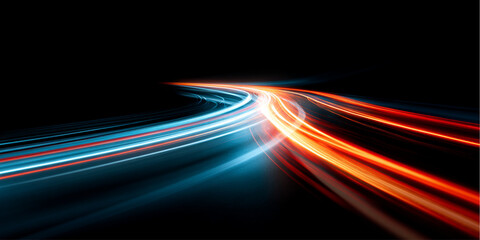 A vibrant multi-colored speed trail streaks across a dark background. Colors blur with intense motion and energy. Perfect for futuristic, racing, or dynamic digital designs. © Ole moda