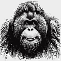 Eyes of the Wild Orangutan line art drawing sketch vector hand drawn illustration svg © Ratcha