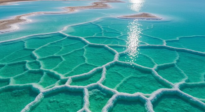 Breathtaking Aerial View of Unique Hexagonal Salt Formations in the Stunning Dead Sea Landscape
