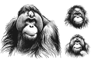 The Thoughtful Orangutan Orangutan line art drawing sketch vector hand drawn illustration svg © Ratcha