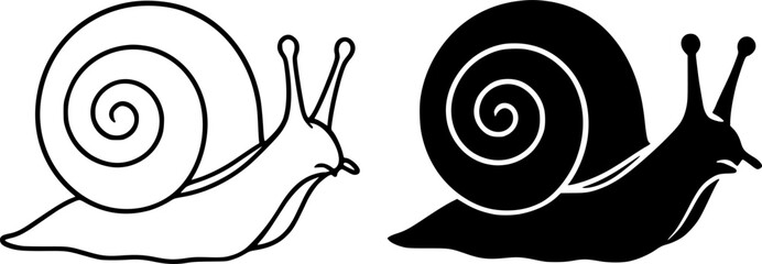 Animal icon, vector illustration of snail, black and white in outline and silhouette design style © Nurhalimah