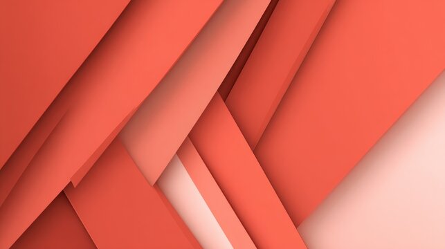 Geometric layers of salmon-colored rectangles create an abstract, visually interesting composition