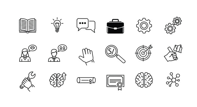 Expertise line icon set featuring knowledge advice and professional concepts