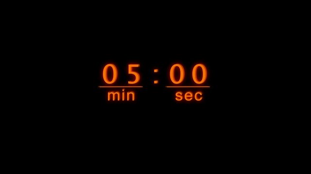 counting 5 minute timer animation. timer counting clock. 
