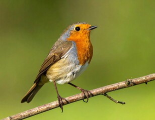 European Robin Perched on a Branch in Natural Habitat.