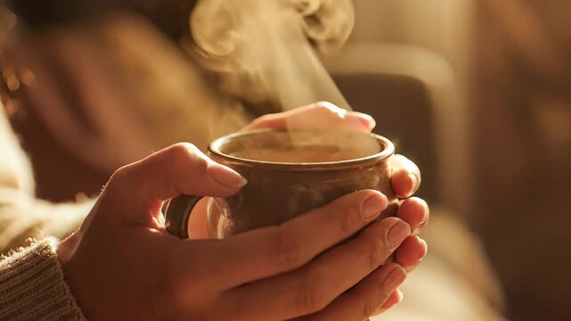 A cozy moment of warmth with a steaming hot drink