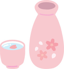 ひな祭りやお花見に使える白酒と徳利の手描きイラスト