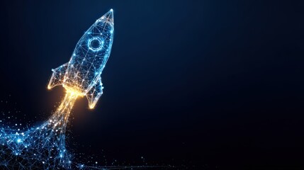 Fototapeta premium A vibrant rocket blasts off into the digital cosmos, igniting a journey of technological advancement and interstellar exploration. ..Created with Generative AI, not depicting real subjects.