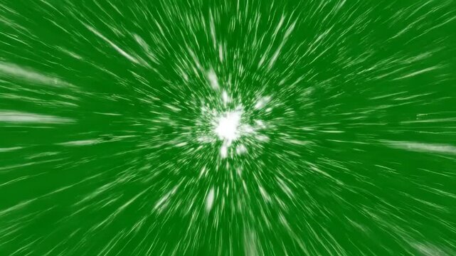 Cinematic motion blur of white light streaks on green background