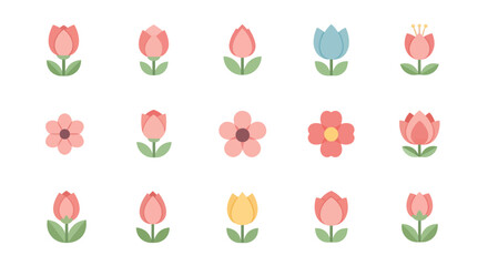 Fototapeta premium Set of stylized tulip and flower icons in soft pastel colors, perfect for spring and floral designs