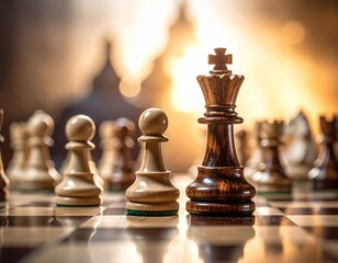 Schachfigur K&ouml;nig vor unscharfer Masse als Leadership-Konzept