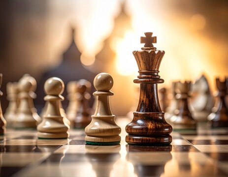 Schachfigur K&ouml;nig vor unscharfer Masse als Leadership-Konzept