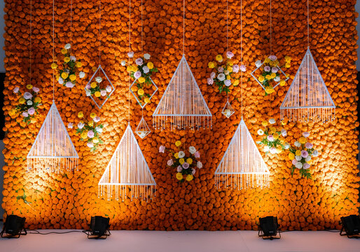 Grand Wedding Stage with Luxurious Marigold and Rose Decor 