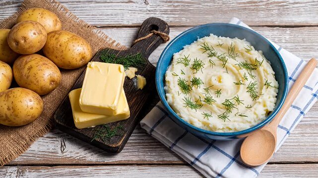 Creamy prepared root vegetable dish with dairy fat and fresh herbs alongside raw tubers