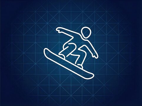 Minimalist White Continuous Line Winter Olympics Sports Pictograms on Dark Blue Gradient Geometric Grid