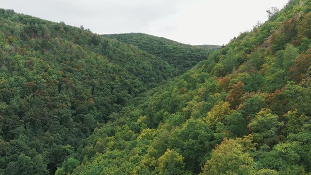 Green hillsides forming natural valley landscape