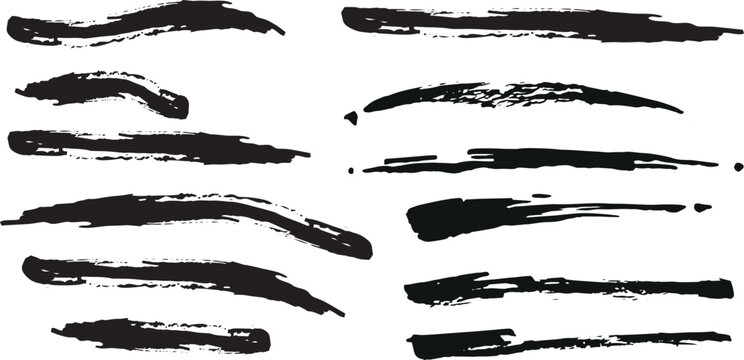 Large Bold Black Paint Brush Strokes Grunge Texture Vector Illustration Collection