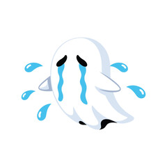Fototapeta premium Crying Ghost in Distressed State with Blue Tears in Simple Illustration for Halloween