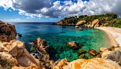 Stunning Coastal Scenery - Turquoise Waters and Rocky Outcrops in Sardinia.