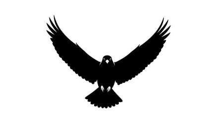 Fototapeta premium Majestic Black Falcon Silhouette Flying with Wings Spread Wide Against White Background Symbol of Freedom and Power
