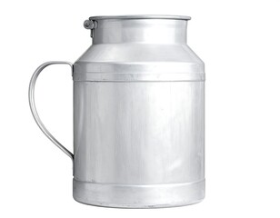 Obraz premium Vintage Aluminum Milk Can with Handle on White Background.