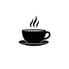 Fototapeta premium Minimalist Hot Coffee Cup Silhouette Icon with Steaming Vapor in Modern Dark Design Style. Abstract Monochrome Vector Graphic for Cafe Menus, UI Elements, and Digital Apps.