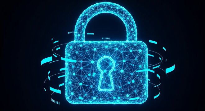 Polygonal Padlock Structure in Blue Representing Security Data Transmission and Communication Safety