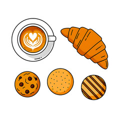 Breakfast Set: Cappuccino, Croissant, and Variety of Cookies