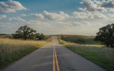 Scenic rural road under a dramatic sky.