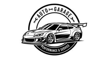 Sporty Car Performance Service Auto Garage Emblem.