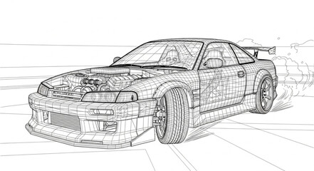 Stylized Line Art Drawing of a Sports Car.