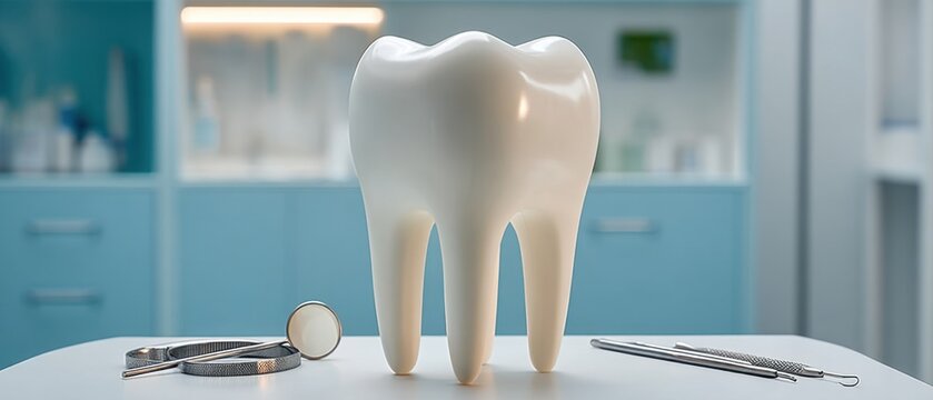 Large Tooth Model Displayed on Table for Dental Education and Training Purposes in Clinical Environment
