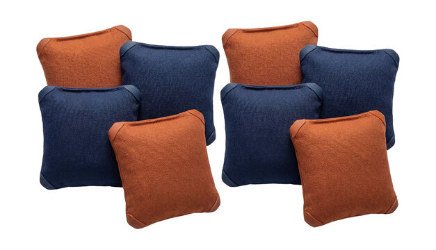 Set of eight regulation-size cornhole bags in two contrasting colors.