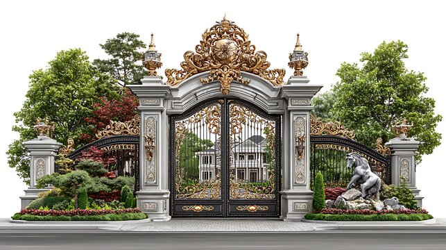 Classic mansion front with royal golden gate high resolution picture