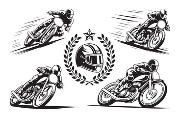 Motorcycle riders racing vintage cafe racer motorcycle helmet laurel wreath vector