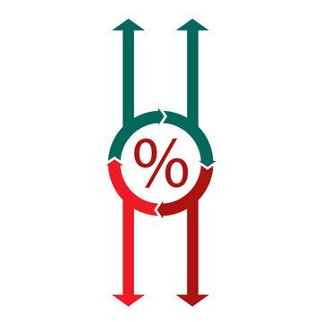 Percent arrow up and down icon. Isolated percentage increase and decrease symbols.