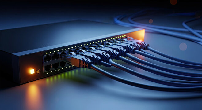 Network switch with multiple ethernet cables connected