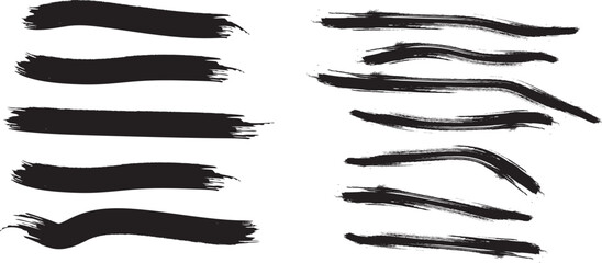 Obraz premium Mixed Width Dry Brush Stroke Set Black Ink Vector Illustration