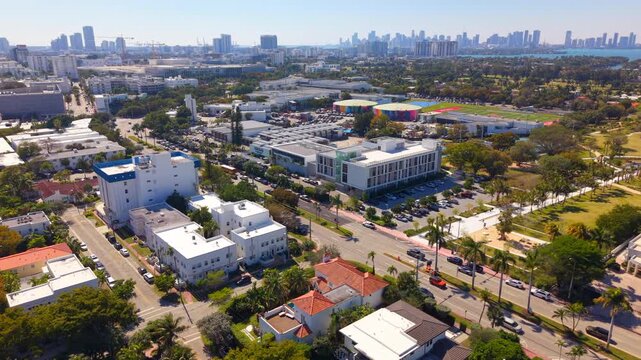 Aerial stock video Rabbi Alexander Gross High School Miami Beach