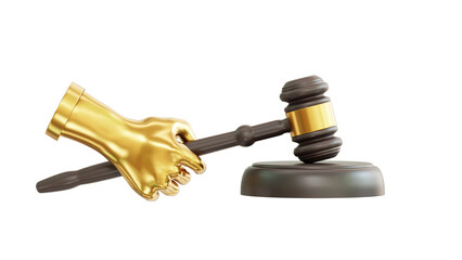 hand hold gold gavel judge hammer 3D rendering