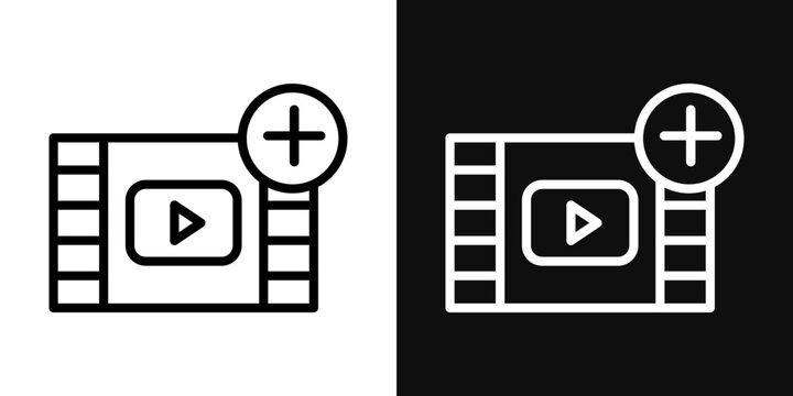 Add video icons set in black and white thin line stroke