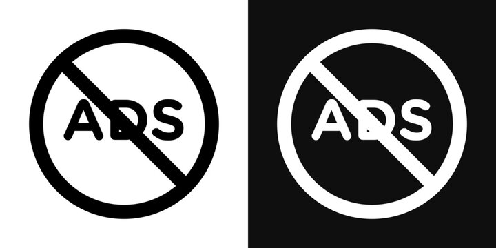 Ad blocker icons set in black and white thin line stroke