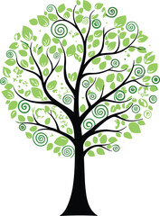 Obraz premium Stylized tree vector illustration, green foliage artwork, abstract spiral branch design, decorative nature motif, creative seasonal growth pattern drawing