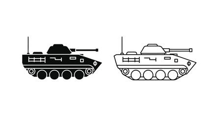 Two black and white silhouettes of military tanks side views presented © msunny93