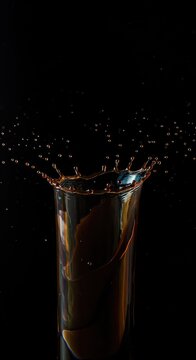 A dynamic splash of intense, dark liquid captured at high speed. The instantaneous movement of the fast drip creates abstract energy and power ,abstract ,background ,freeze