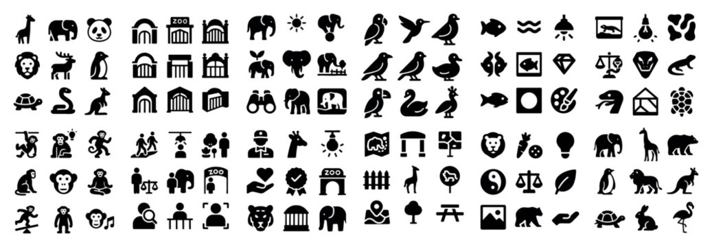 Zoo animal icons collection in silhouette style