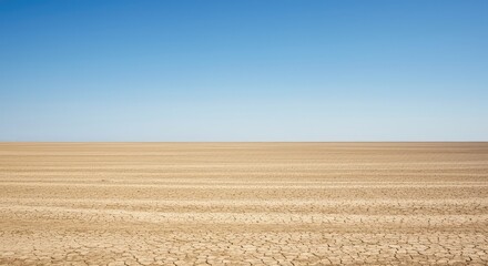 Fototapeta premium A massive, uninterrupted expanse of arid land stretching far beyond the eye can see under a bright, high summer sky, emphasizing heat, drought, and emptiness ,arid ,monochrome ,plain
