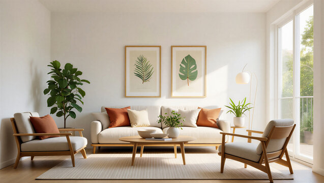 Modern living room with comfortable furniture and natural light